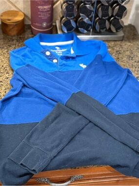 abercrombie kids Blue Polo Shirt with Yellow Accents